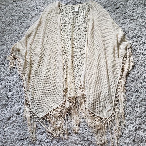 entro Sweaters - Entro Crochet Shawl Cadigan w/ Fringe